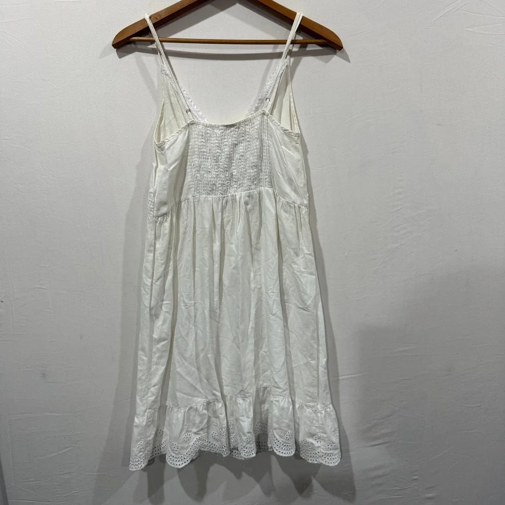 Converse One Star Womens White Eyelet Lace Smocked Empire Waist Mini Dress Medm - Picture 2 of 6